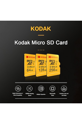 Geeroyoo Kodak 128gb Microsd Hafıza Kartı U3 V30 A1 100mb/s 4k Hd Video Kaydı, Akıllı Cihazlar İçin Dayanıklı
