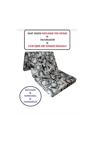 Lüks Katlanır Yatak 70x180x6 Cm Sünger Dünya Saat Desen