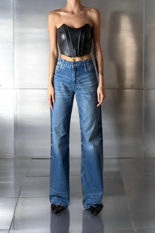 Lacarino 7650 Baggy Flare Kadın Jean Pantolon Blue