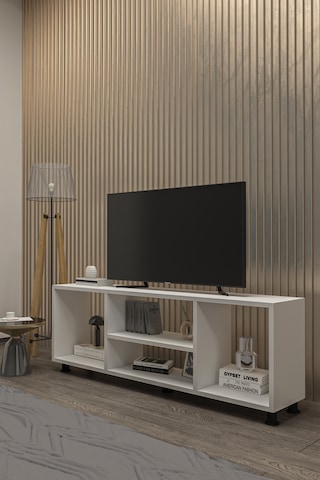 Tv Ünitesi,televizyon Sehpası Luna 160 Cm Portatif Minifix Kurulum Beyaz