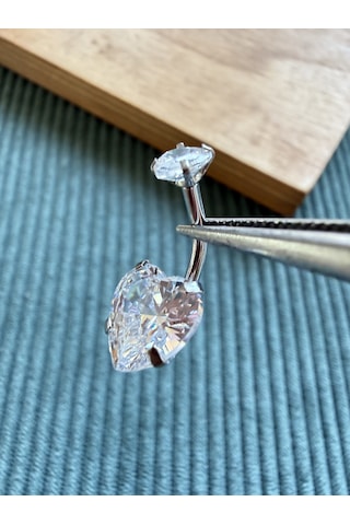 %100 316 L Cerrahi Çelik Büyük Kalp Modeli Çelik Göbek Piercingi 10 Mm Gümüş