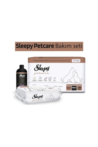 Sleepy Petcare Bakım Seti ( Pet Bakım Örtüsü 30'lu + 60 Yaprak Islak Havlu + Şampuan 500 ML)