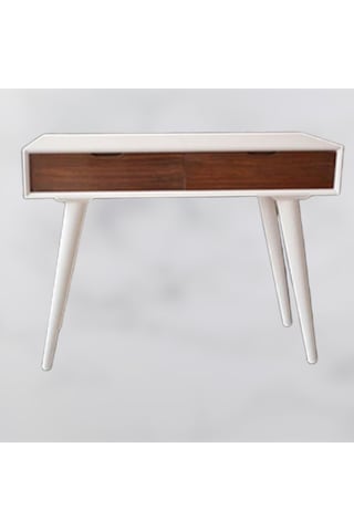 Dresuar Torna TOMBUL Model Ahşap Kayın RETRO ayak MDF tabla Parlak Beyaz Boya CEVİZ uyum El Yapım Beyaz