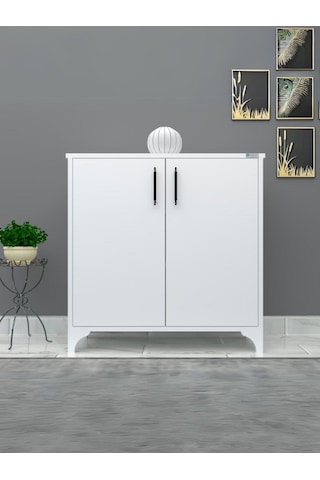 %100 Mdf 2 Kapaklı Küp Üstü Beyaz Ayakkabılık Beyaz