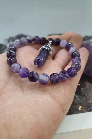 Ametist Doğal Taş Bileklik 8 Mm Aa Kalite Kolye Hediyeli Yaşam si Sarı