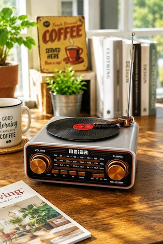 Meier Md-1320bt Gri Nostaljik Görünümlü Bluetooth Hoparlör Ve 3 Bantlı Şarjlı Radyo