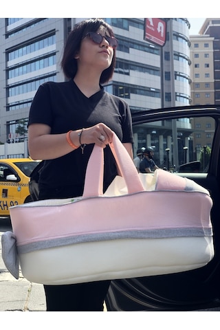 Sema Baby Portbebe Yenidoğan Bebek Yatağı - Ekru - Pembe