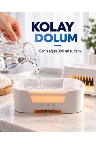 Damla Tasarımlı Aroma Difüzör 300 Ml Hava Nemlendirici Amber Işıklı 3 Renk Led Zamanlayıcılı Uygulama Kontrollü Dekoratif Buhar Makinesi Beyaz