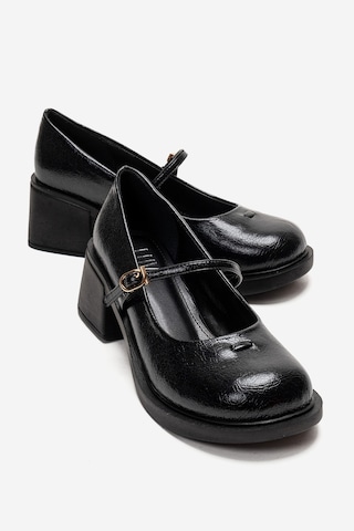 Luvishoes Luanda Siyah Bantlı Kadın Kalın Topuklu Mary Jane Ayakkabı