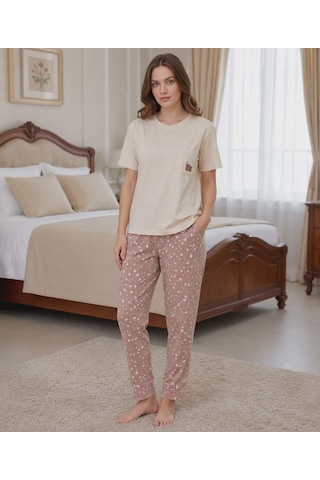 Mihra Kadın Compakt Penye Bisiklet Yaka Kısa Kol İnce Pijama Takımı 90791k - 1 Adet Kahverengi