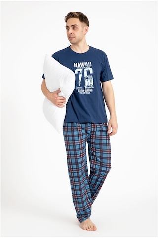 Erkek Baskılı Pijama Takımı Kısa Kollu 2170-K (548692079) Lacivert