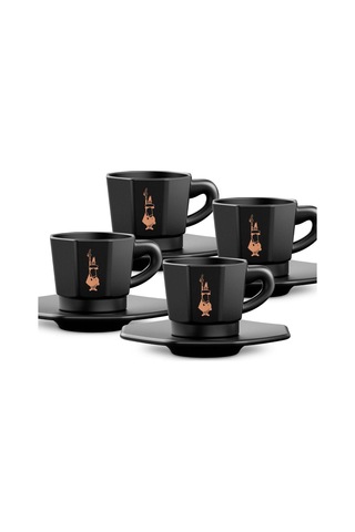 Bialetti - 4'lü Espresso Fincan Seti - Sekizgen Tasarım - Siyah Renk - Porselen Sku: Smg8690010192561