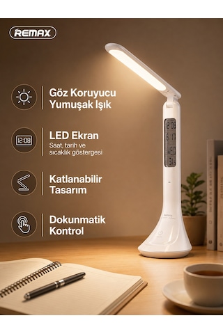 Remax Time Iı Dijital Takvimli Göz Koruyucu Dokunmatik Led Masa Lambası Rt-e601 Beyaz