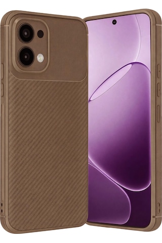 Oppo A6 Pro 4g Uyumlu Kılıf Karbon Tasarım Kamera Korumalı Silikon Telefon Kılıfı Kapak Kahverengi
