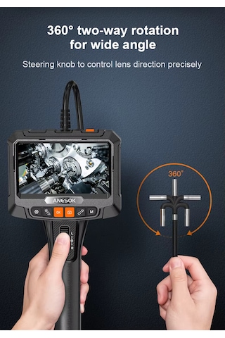 Anesok S10 360 Derece Oynar Başlı 3.9mm Lens Çapı 2 Metre Kablo Endüstriyel Yılan Kamera