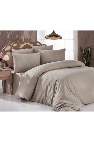 Komfort Home Çift Kişilik Çizgili Pamuk Saten Nevresim Seti (Sütl Komfort Home Çift Kişilik Çizgili Pamuk Saten Nevresim Seti (Sütl
