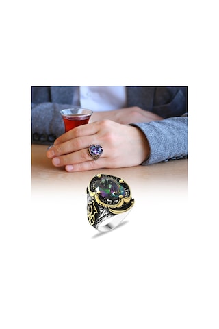 Faset Kesim Mistik Topaz Taşlı Zirkon Taş Mıhlamalı 925 Ayar Gümü (488404293)