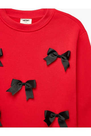 Koton Fiyonklu Uzun Kollu Bisiklet Yaka Pamuklu Şardonlu Sweatshirt Kırmızı 7wkg10081ak