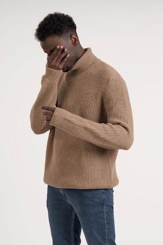 Regular Kesim Kalın Örgülü Yünlü Tam Balıkçı Triko Kazak Kahverengi