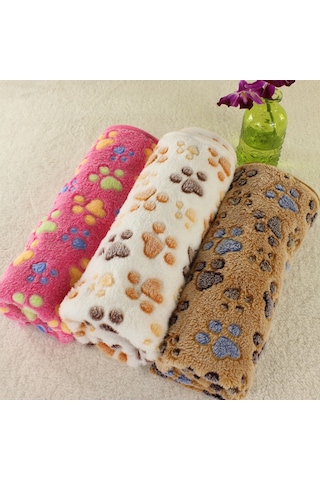 Xindoker Evcil Hayvanlar İçin Yumuşak Ve Konforlu Pembe Pati Desenli Battaniye 100x75cm