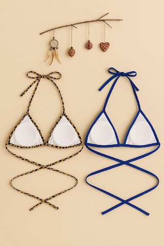 Angbutik Kadın Leopar Desenli Ve Mavi Minimal Kesim Üçgen Bikini Üstü Çok Renkli