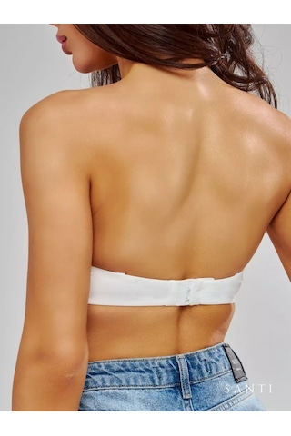 Mistirik Lenola Model Push Up Etkili Destekli Premium Balenli Sarkma Önleyici Büstiyer Beyaz Renk Beyaz
