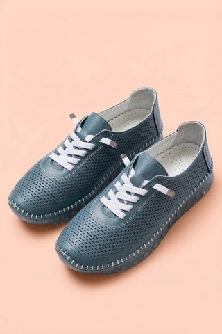Analin Shoes Hakiki Deri Kadın Casual Ayakkabı Mavi