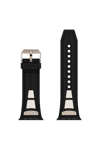 Apple Uyumlu  Watch  44mm Zore Krd-117 Hava Alabilen Delikli Metal Süslemeli Desenli Silikon Kordon-titanyum-