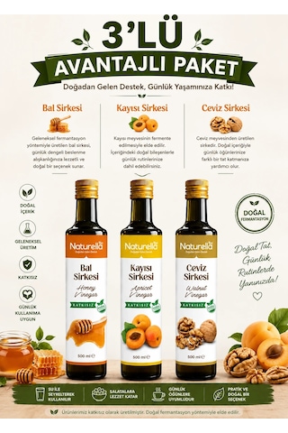 Naturella Bal, Kayısı & Ceviz Sirke Seti 3 X 500 Ml