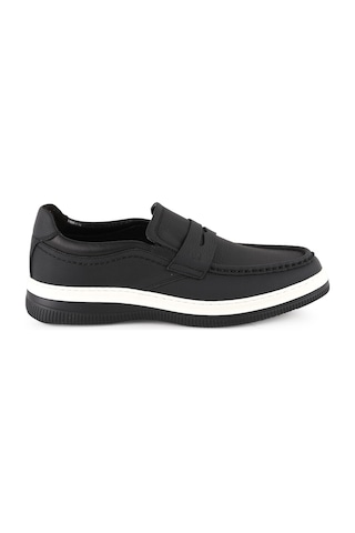 Lbr Erkek Casual Ayakkabı H1066 Siyah Beyaz Taban Hakiki Deri Hafif Eva Taban Rahat Günlük Penny Loafer Syh-byz