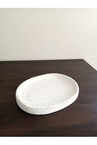 Orion Serisi El Yapımı Kırılmaz Oval Sunum Tepsisi 23x30 Cm - Eskitme Beyaz