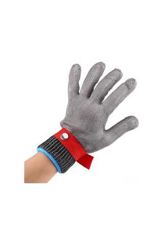 Geeksen 5 Seviye Paslanmaz Çelik Telli Kesici Dayanıklı Eldiven, Kırmızı Kanca İle Tekli, L Beden, Nilon İç Eldiven İle Konfor