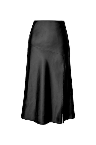 Yüksek Bel Saten Düz Renk Ayrık Uzun Büstiyer Etek Siyah