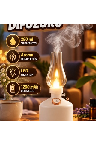 Vintage Led Işıklı Aroma Difüzörü 280 Ml, 1200 Mah Usb Şarjlı