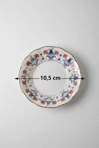 12 Kişilik Dik Mavi Lale Desen Yaldızlı Çay Tabağı 10cm Beyaz