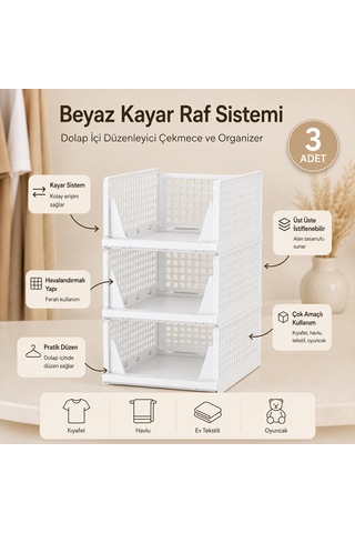 3 Katlı Portatif Kayar Raf Organizer - Çok Amaçlı Diğer