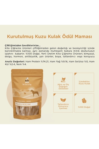 Kito Kurutulmuş Kuzu Kulak Çiğnemelik Doğal Glutensiz Organik Köpek Ödül Maması 100 G