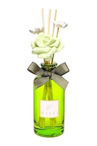 180 Ml Yeşil Cam Şişe Çiçek Bambu Çubuklu White Jasmin Oda Kokusu Abundance Prosperity