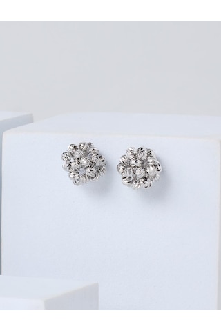 Jimmy Key Gümüş Rengi Dorika Boncuk Detaylı Küpe 6ww439238161