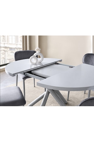 Truva Polo Yuvarlak Açılır Mdf Mutfak Masa Sandalye Takımı 104cm Gri