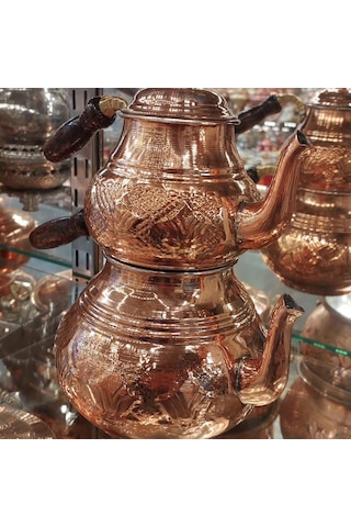 Bakır Çaydanlık El Işlemesi Dövmesi Nakışlı Gümüş Bakır Çaydanlık Bakır