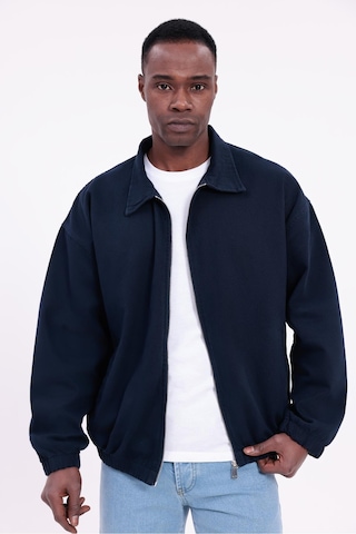 Freemen Erkek Basic Gabardin Kumaş Fermuarlı Oversize Mevsimlik Polo Yaka Ceket Lacivert