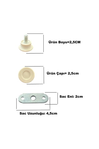 Homdep Masa Sandalye Dolap Sehpa Ayarlanabilir Yükseltme Ayağı M8 Beyaz Rotil Ayak 100 Adet Beyaz