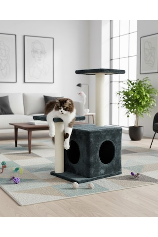 Reyo Pet Çift Basamaklı Yuvalı Kedi Tırmalaması Antrasit