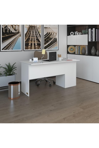 Kenzlife Ofis Masası Miyamoto Byz Sol 75 170 60 Raflı Dolap Bilgisayar Çalışma Masası Beyaz