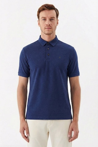 Sabri Özel Erkek İndigo Normal Kesim Regular Fit Pamuklu Dokuma Polo Yaka Tişört Indigo