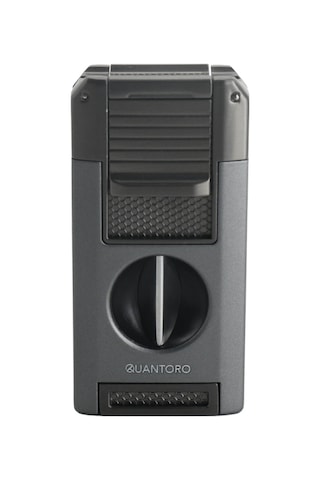 Quantoro Çift Torch Pürmüz V-cut/delicili/iğneli Gri Metal Puro Çakmağı - Trz1098