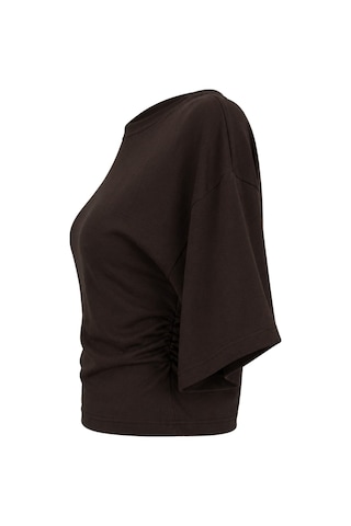 Mixray 2102 Kadın Modal Büzgü Detaylı Dökümlü Soft T-shirt Kahve Kahverengi