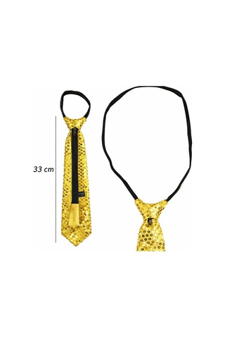 Emvera Altın Renk Pul Payetli Işıltılı Parti Kravatı 33 Cm Siyah