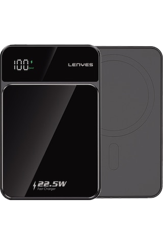 Lenyes Pw126d Dijital Led Ekranlı Kablosuz Şarj Özellikli Powerbank 22.5w 10.000mah Siyah